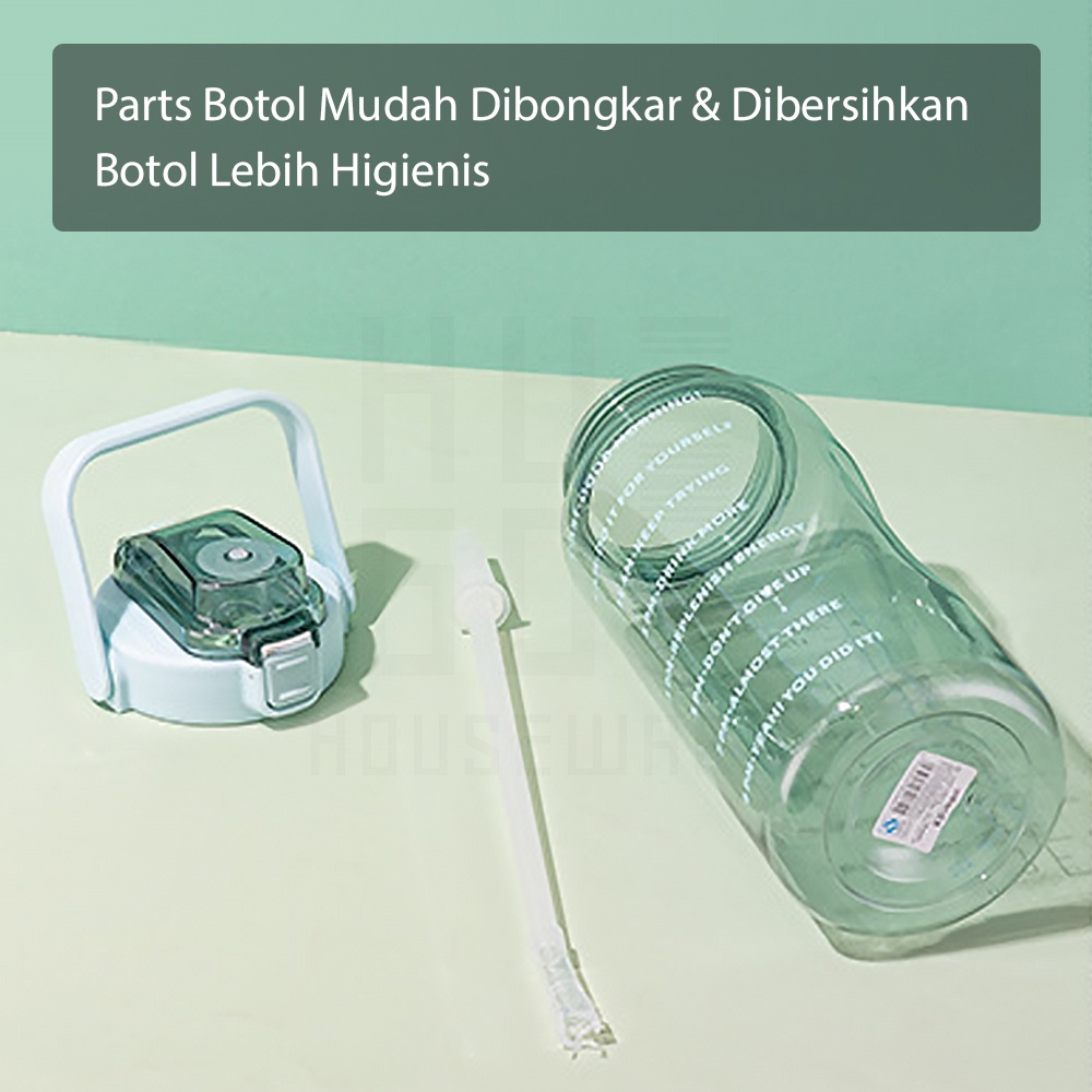 Botol Minum Motivasi 2 Liter Bening Jumbo Premium Quality Gratis Stiker HUGO