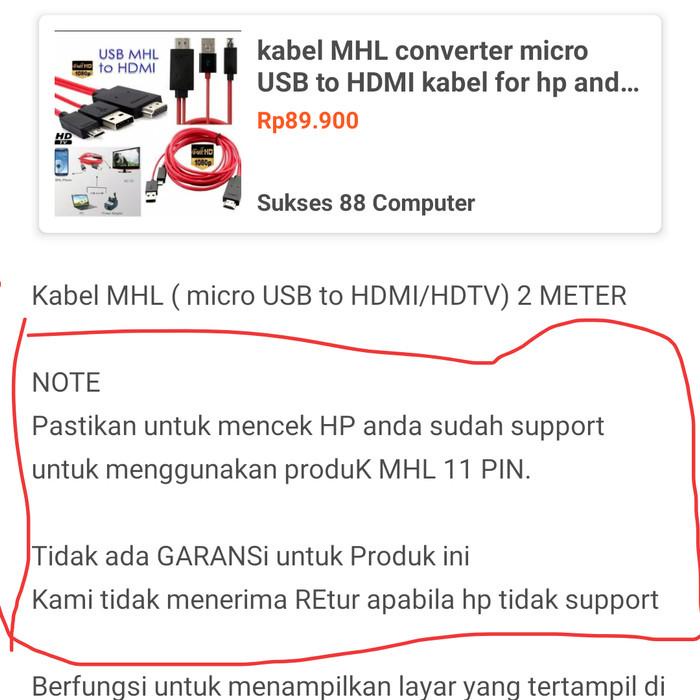 kabel MHL converter micro USB to HDMI kabel for hp android ke TV HDMI