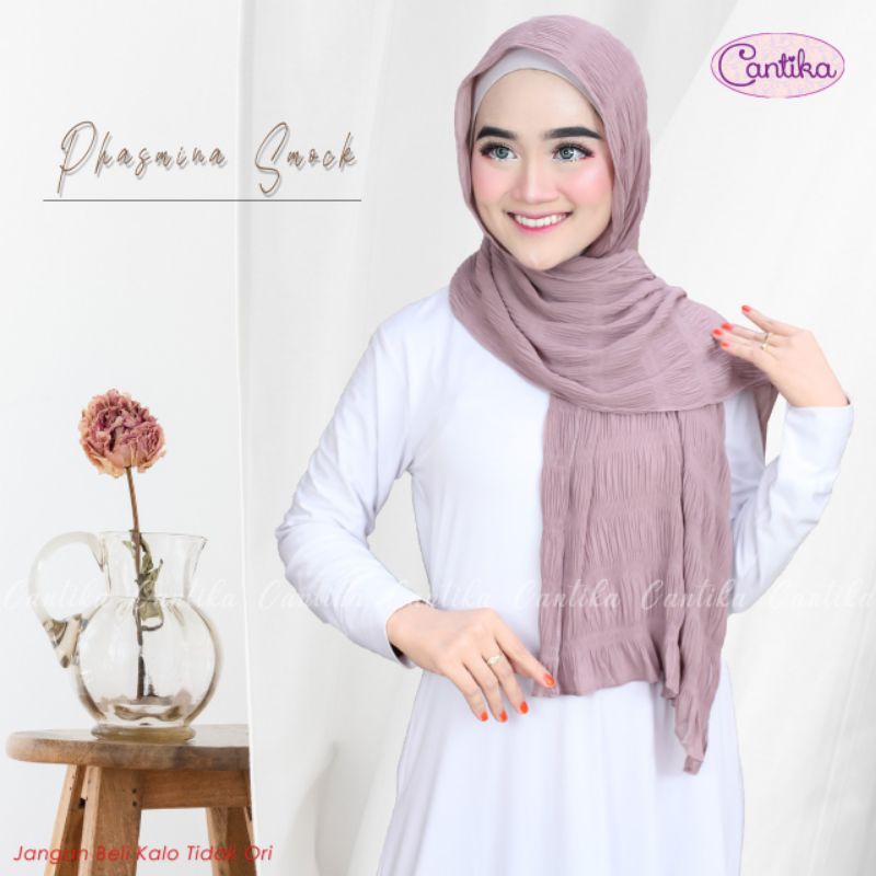 Pashmina Plisket Smock Pleated Ori Cantika Hijab