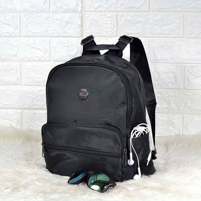 Ransel Jingpinju nilon anti air - ransel hitam polos otentik 7003