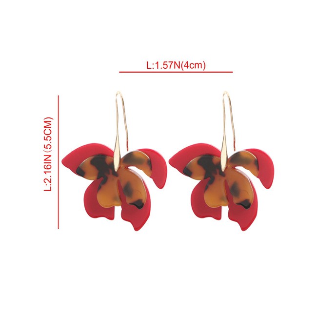 LRC Anting Gantung Fashion Red Alloy Acrylic Leaf Earrings D46159