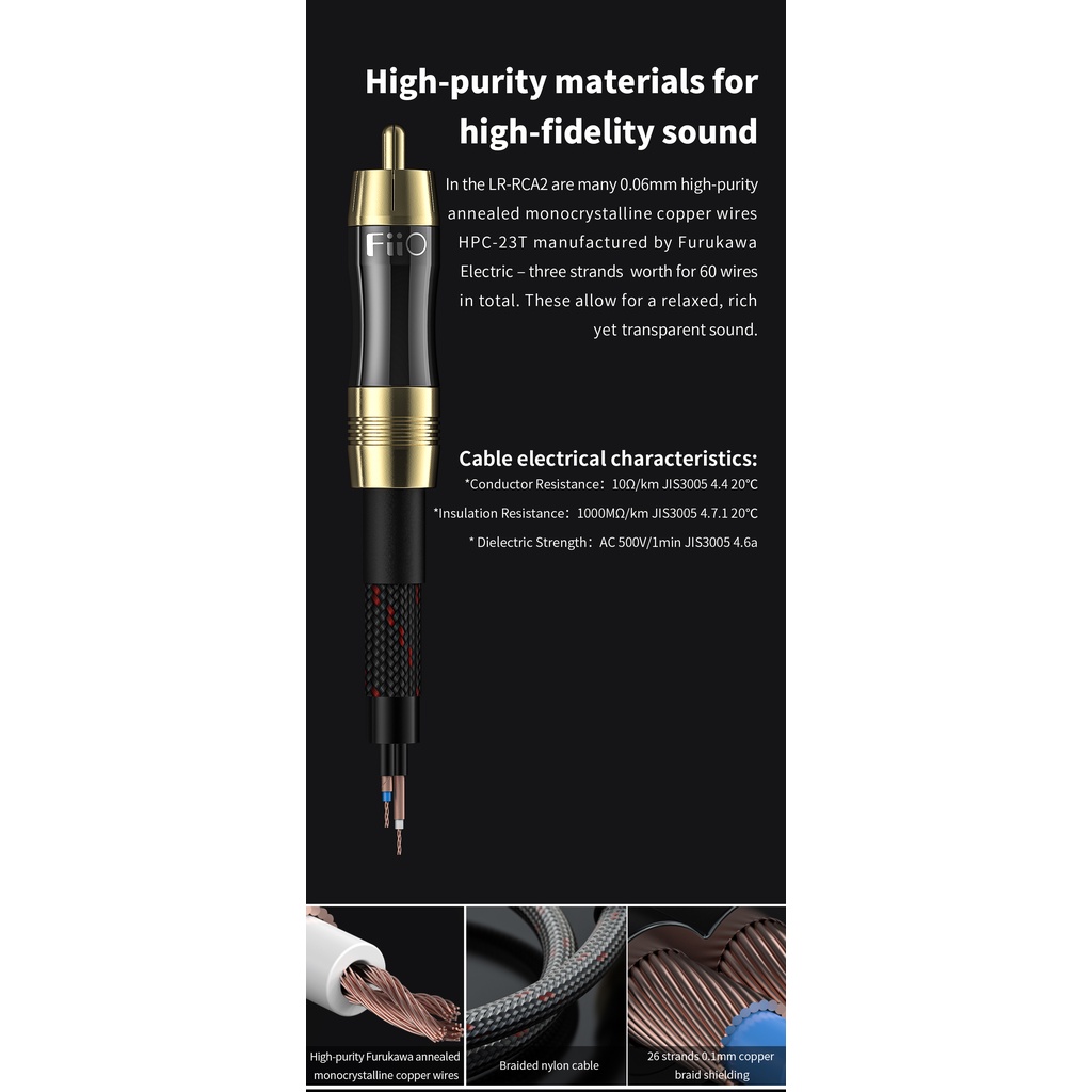 FiiO LR-RCA1 LR-RCA2 Digital / Analog Audio Cable RCA