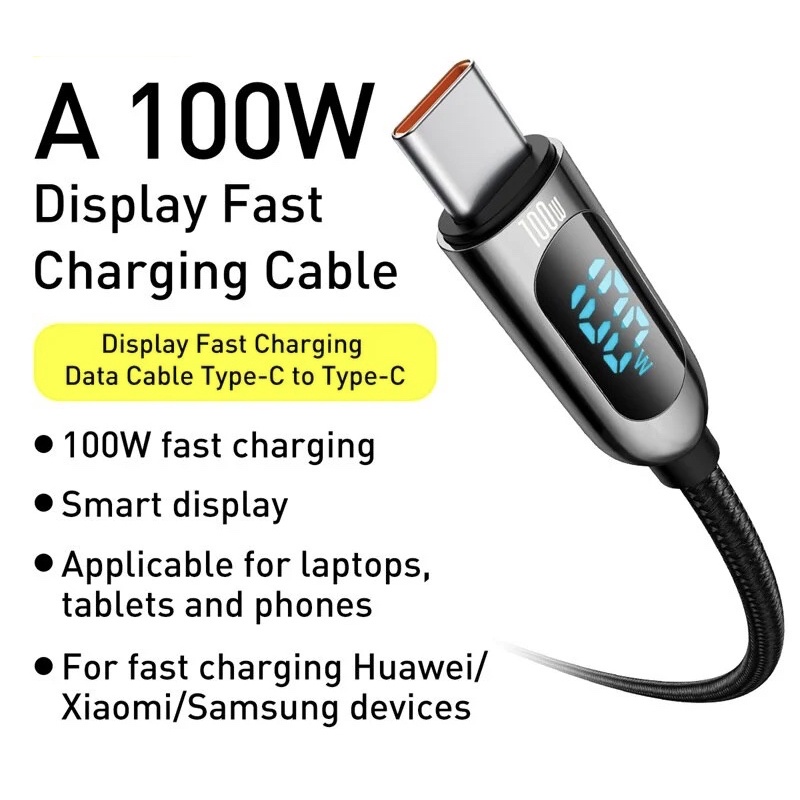 Kabel Charger dengan Display Super Fast Charging 5A/100W Type C PD 1 Meter CATSK-B