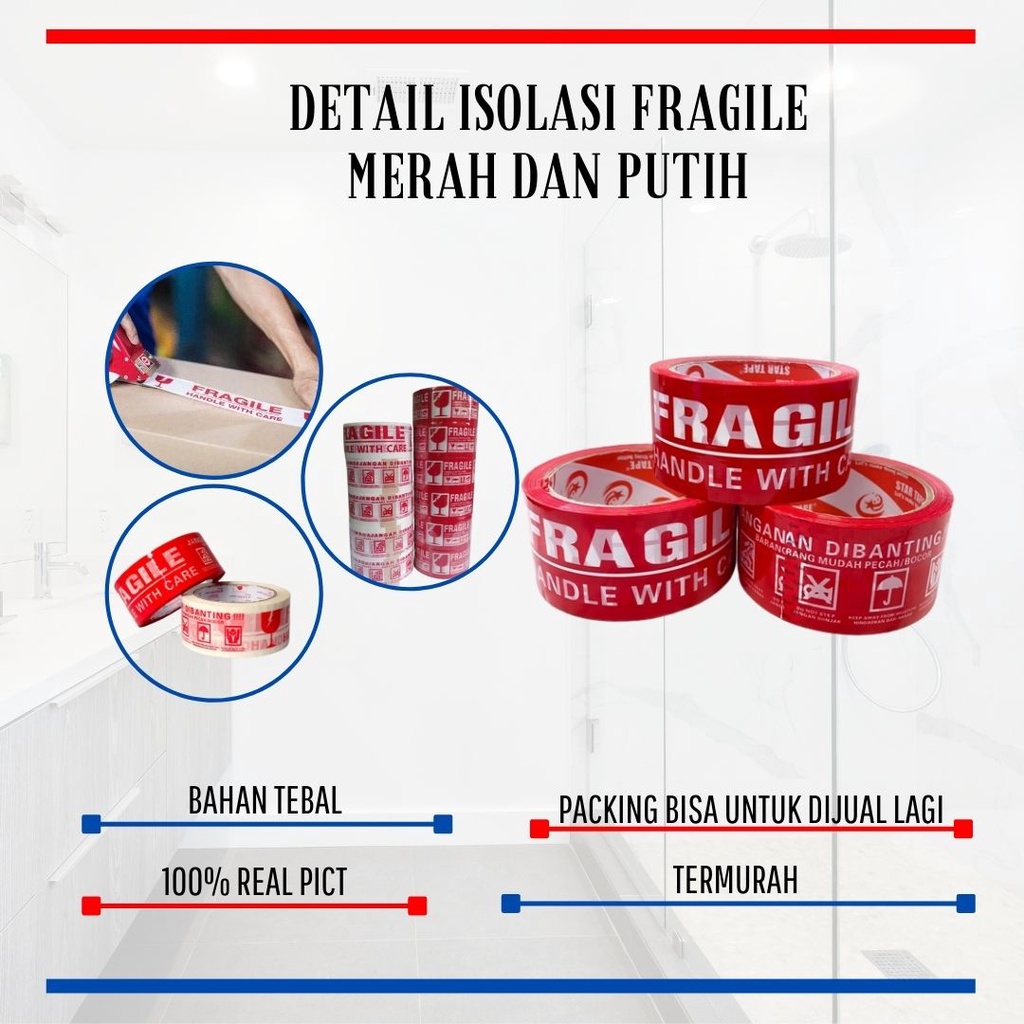 Lakban Fragile / Isolasi Fragile Packinging / Solasi Packing / Fragile Merah dan Fragile Putih