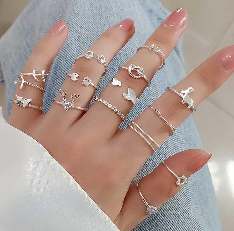 Roselife S925 Adjustable Knot Butterfly Leaf Star Open Silver Ring for Women Girl Engagement Party Finger Jewelry