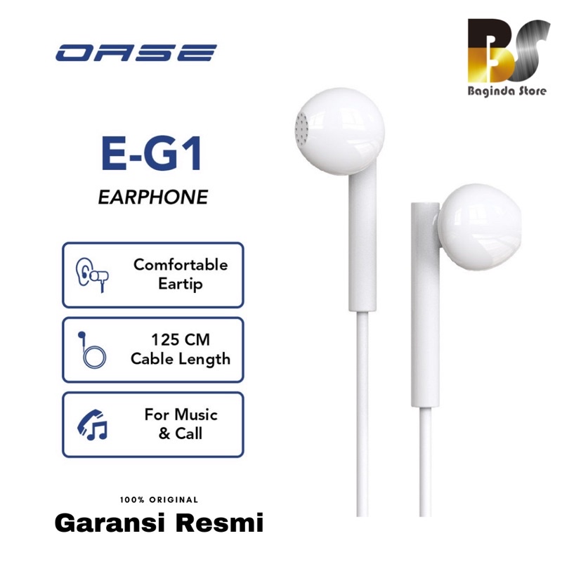 OASE Wired Earphone Headset Handsfree Cable Length 125 cm Garansi Resmi 6 Bulan E-G1