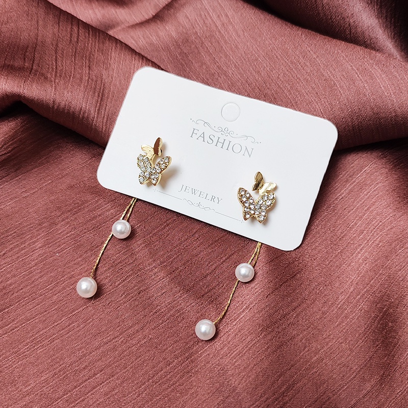 Anting Titanium Korea Kupu Kupu Rumbai Mutiara Pearl Aksesoris Fashion Wanita Korea ANT98