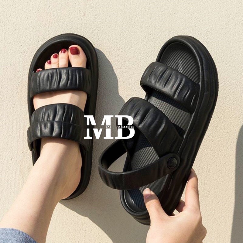 Balance Sandal Wanita Karet Import Jelly Sepatu Slide 2 Ban