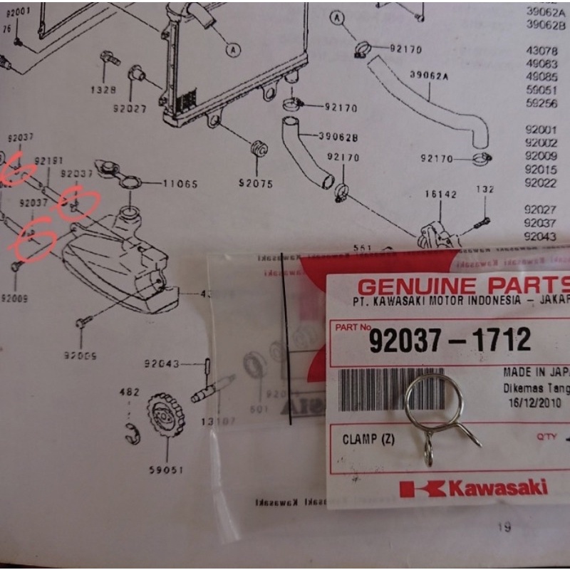 clamp selang tabung radiator ninja 150 RR OLD NEW ZX original