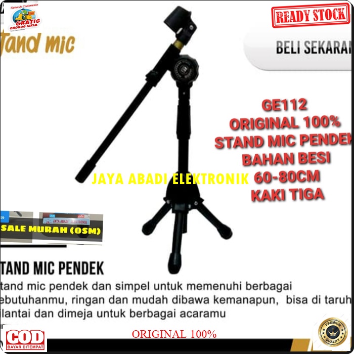 G112 ORIGINAL STAND MIC BESI 80 CM STANDING KAKI TIGA HOLDER MIK MIKROPON MICROPHONE TEMPAT GANTUNG TIANG PEGANGAN LANTAI UBIN PENYANGGA MIKROPON TIANG PEGANGAN KARAOKE MUSIK AUDIO DOUBLE DOBEL DUALSOUND DJ TRIPOD GANTUNGAN TABLE MEJA BRACKET BREKET UNIVE