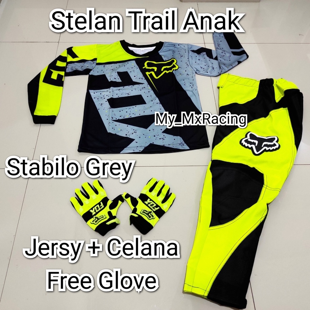 PROMO  STELAN ANAK Jerseyset TRAIL CROSS- Jersey set Trail ANAK 4 SAMPAI 12 TAHUN- BISA BAYAR DI TEMPAT Jersey &amp; Celana Motocross - Jersey Trabas F0- Jersey Stelan MX Cross - Satu Set Jersey &amp; Celana FREE GLOVES - Jersey PREMIUM - Celana Cordura