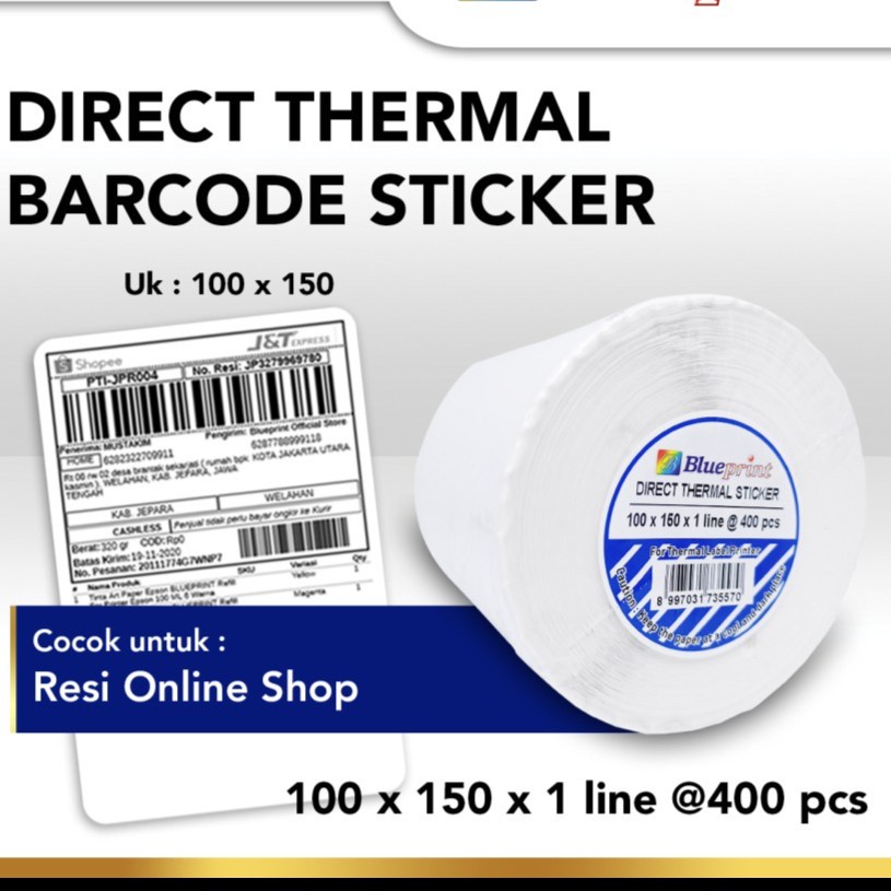 Direct Thermal Sticker / Label Stiker BLUEPRINT 100x150 mm Isi 400 pcs