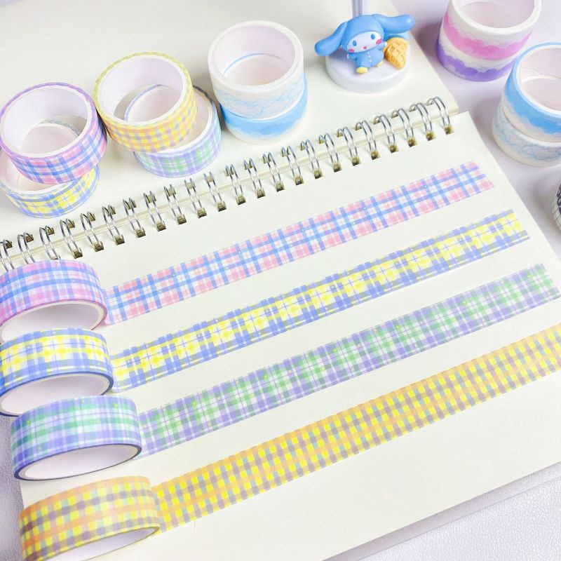 Stiker Kertas Motif Kotak-Kotak / Bintang / Hati Lucu Untuk Dekorasi Scrapbook Diy