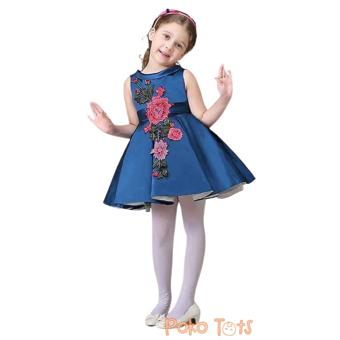 Mitun 100 110 120 130 140 160 Dress Navy Anak Flower Pesta Bunga