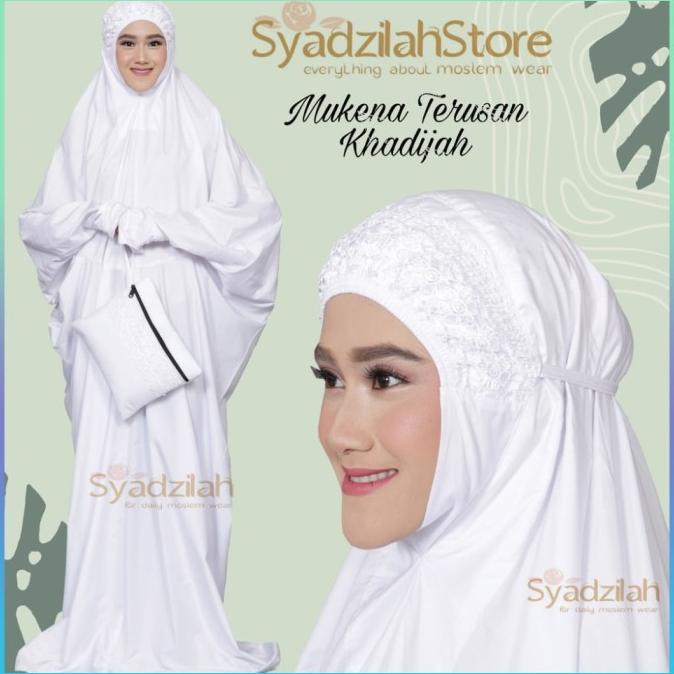 Mukena Terusan Syadzilah Putih Polos Renda Khadijah Katun Mikro