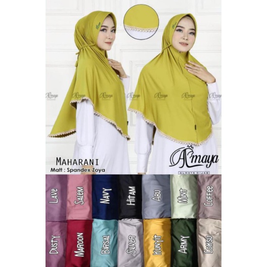 Khimar Jilbab Instan Renda Pet Antem Bahan Spandex Zoya Ori Almaya Hijab