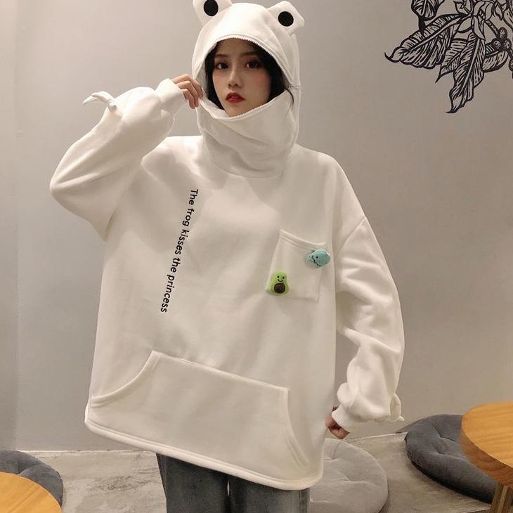 Barang baru--M-5XL Frog Zipper Hoodie Sweater Kebesaran Hoodie Kodok Resleting