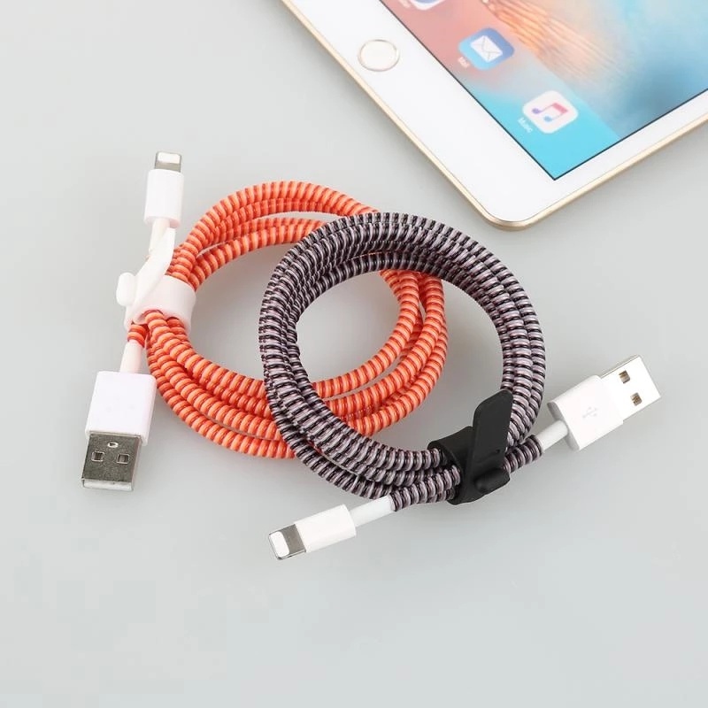 1.2M Colorful Phone Wire Cord Rope Plastic Protector Bobbin Winder/ USB Charging Cable Data Line Earphone Cover Spring Sleeve Twine