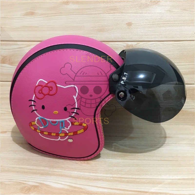 HELM BOGO FULL KULIT MOTIF HELLO KITTY HOT PINK