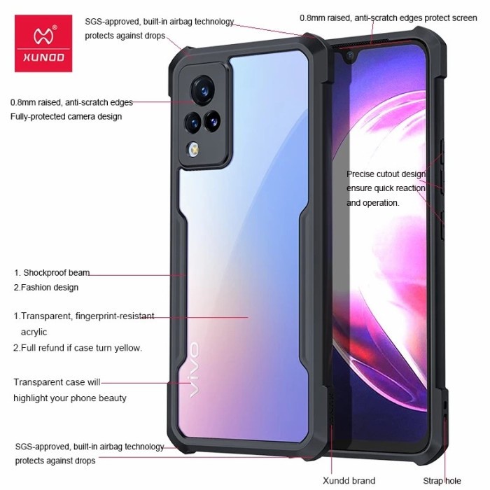 XUNDD ORIGINAL VIVO V21 5G V21e V21 E Soft Hard Case Hybrid Armor