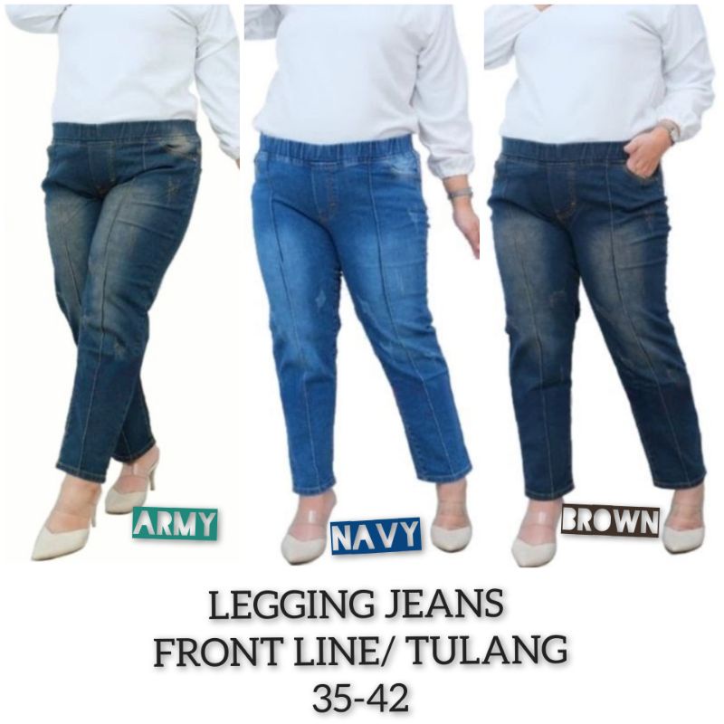 AFAREEN - Celana Jeans Tulang Wanita Jumbo Legging Jeans Tulang Front Line Garis Depan 35-42