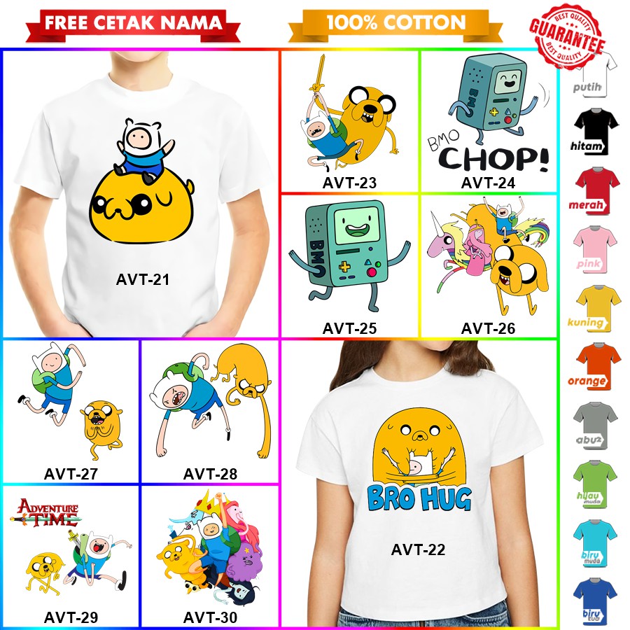 [FREE NAMA!!] Baju Kaos COUPLE  ANAK DAN DEWASA ADVENTURE TIME BANYAK MOTIF