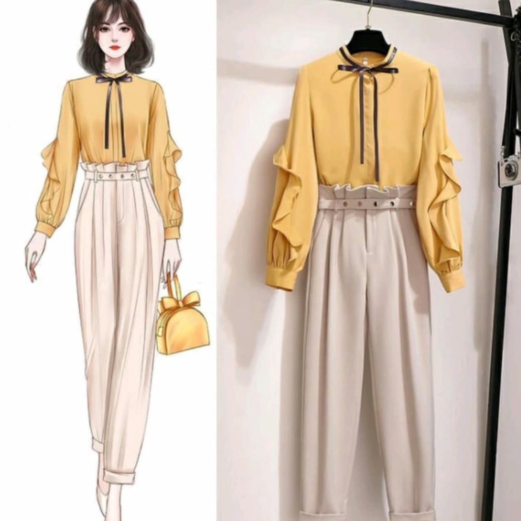 (COD) Setelan Wanita Nomi set 2in1 baju + Celana Stelan Atas Bawah Murah Satu Setel Cewek