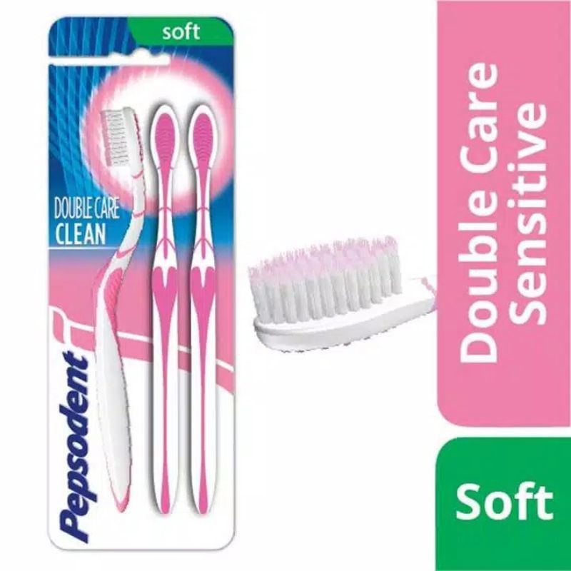 Pepsodent Toothbrush Sikat Gigi Double Care Sensitive Soft isi 3 (sikat Gigi Bulu Halus)