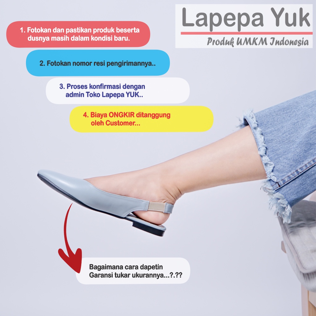 LAPEPA YUK - Sepatu Flat Shoes Wanita FREYA Untuk Kerja kantor Spatu Flatshoes Cewek Kuliahan Jalan Santai Casual Empuk Slop Lancip Warna LIGHT BLUE Kasual Biru Strap Tali Selop Belakang Premium Original Kekinian Terbaru Shoes ORI Mall Official Store