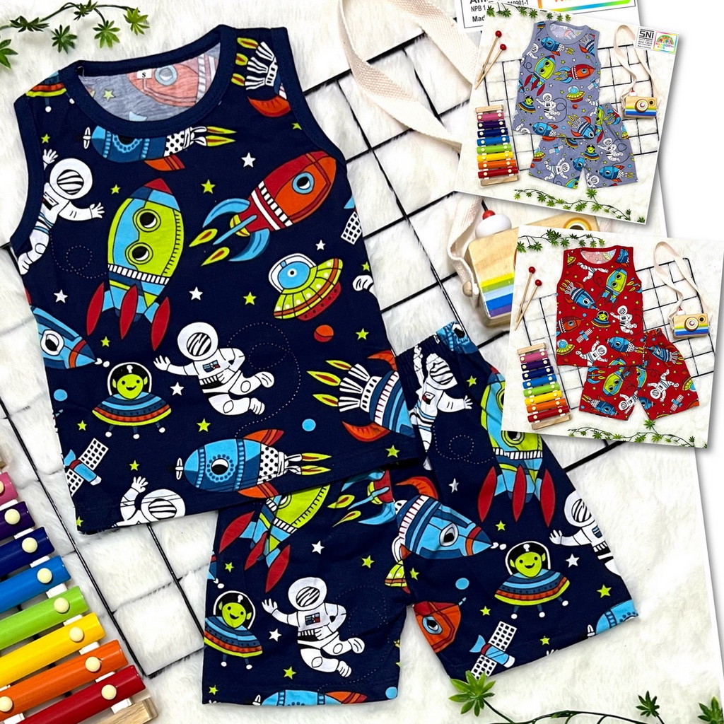 RAINBOW - SETELAN SINGLET ANAK UNISEX COWOK / CEWEK 1-5 TAHUN ASTRONOT FULLPRINT