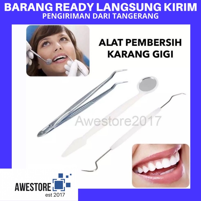 1Set Alat Pembersih Karang Gigi Dental Mirror Stainless Tartar Temover