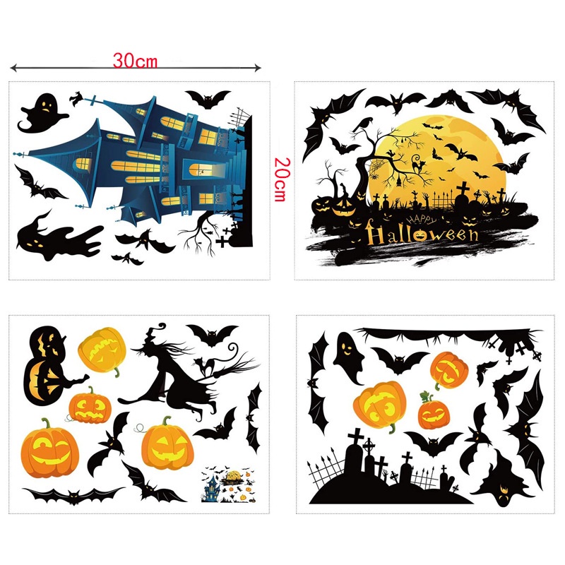 4pcs Stiker Desain Istana Kelelawar Untuk Dekorasi Pesta Halloween