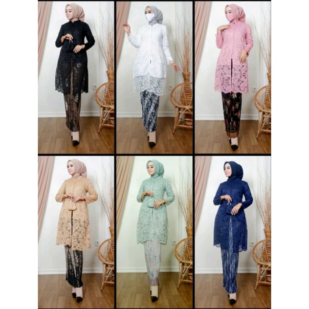 SET Kebaya Brukat Tradisonal Kancing Depan / Kebaya Brukat / Baju Kebaya