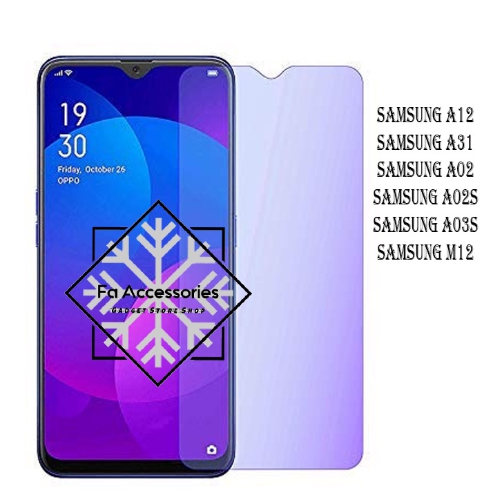 Tempered glass blue samsung A12 A13 A23 A31 A02 A02S A03 A03S A03CORE A04 A04S A04E S CORE M12 M52 M13 E 4G 5G antiradiasi blue light screen protector