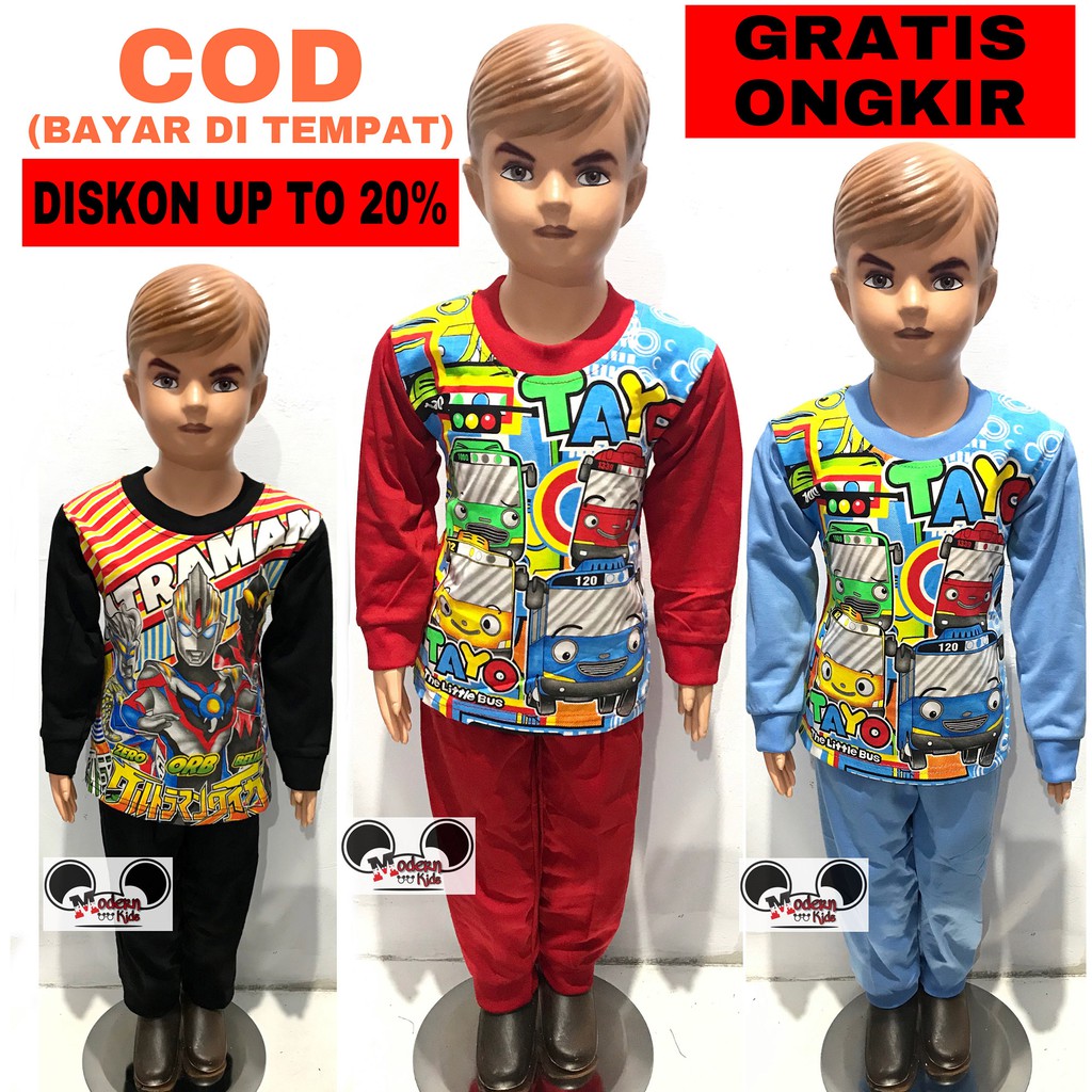 Modern Kids-Baju Setelan Panjang Anak Motif Tayo 1-10 Tahun / Pakaian Anak Murah / Setelan Murah