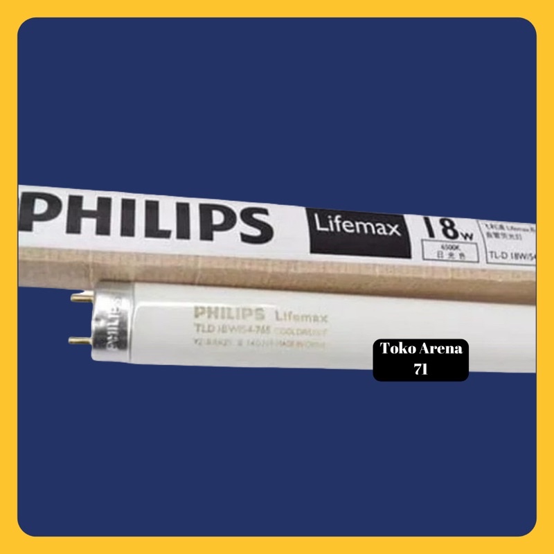 LAMPU TL NEON PANJANG PHILIPS LIFEMAX TL 18W 18 WATT 18WATT NEON TL-D PHILIPS 765 WHITE PUTIH 60CM 6