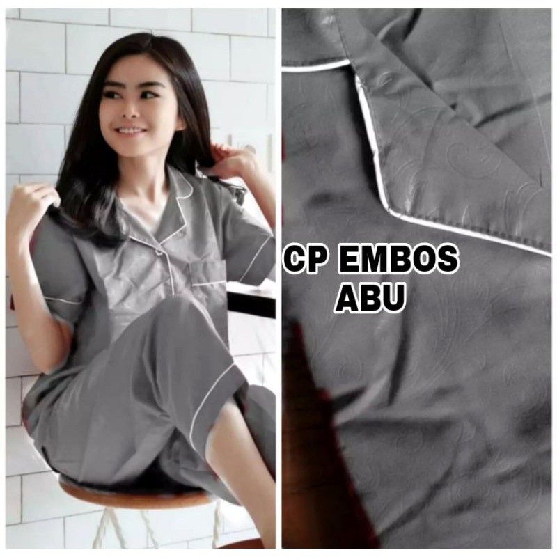 PIYAMA DEWASA CP LENGAN PENDEK SATIN EMBOS