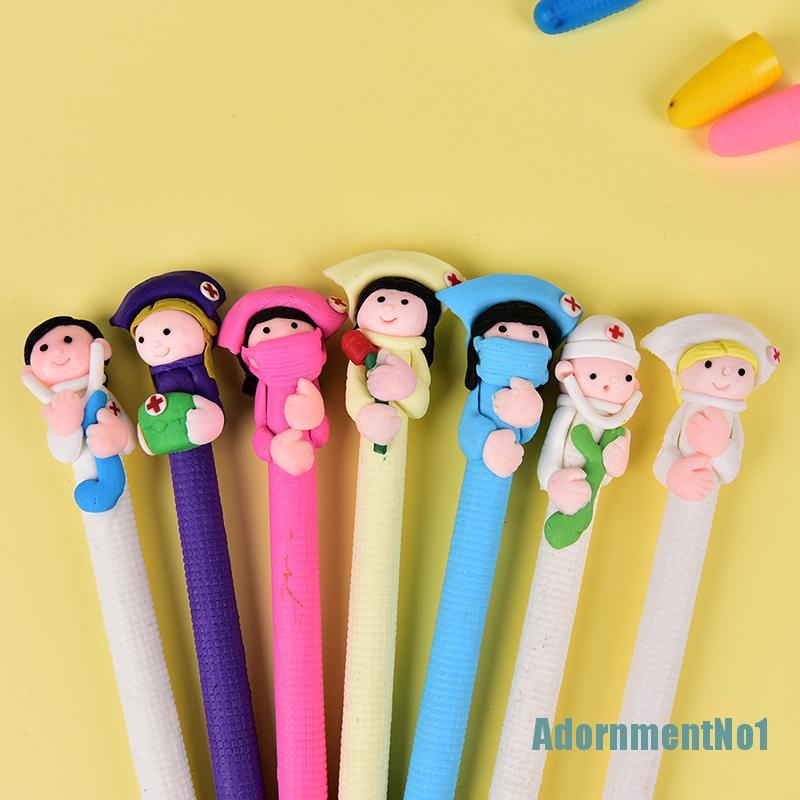 [AdornmentNo1]5Pcs Character Doctor Nurse Polymer Caly Ball Ballpoint Pen Creative Stationery