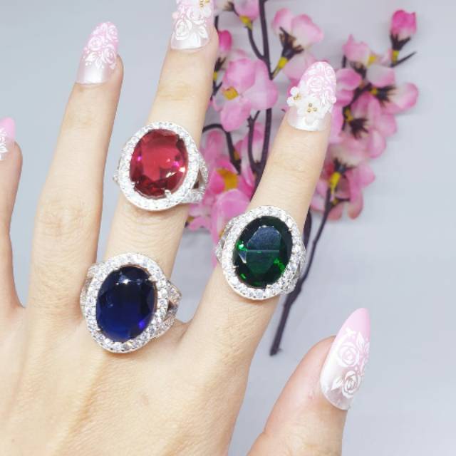 Cincin silver asli lapis mas putih batu zircon