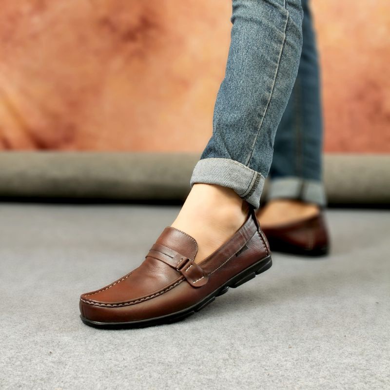 Sepatu kulit Sapi Asli Garut Casual Formal Pria Slip On Cowok Loafers Kasual laki-laki Kekinian Black &amp; Brown