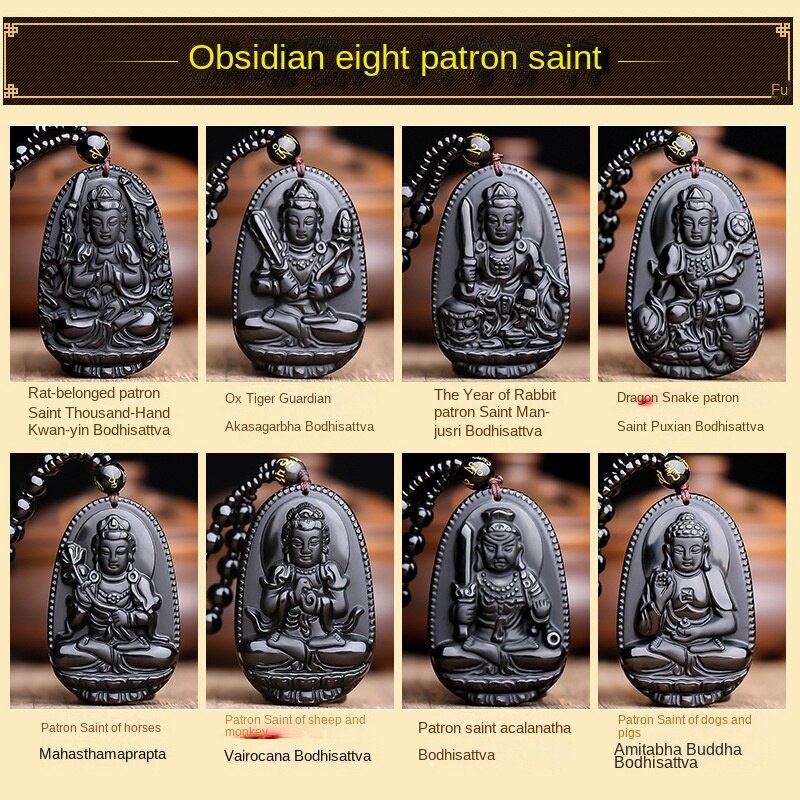 Kalung Liontin Obsidian Imitasi Desain Shio Budha Untuk Priawanita