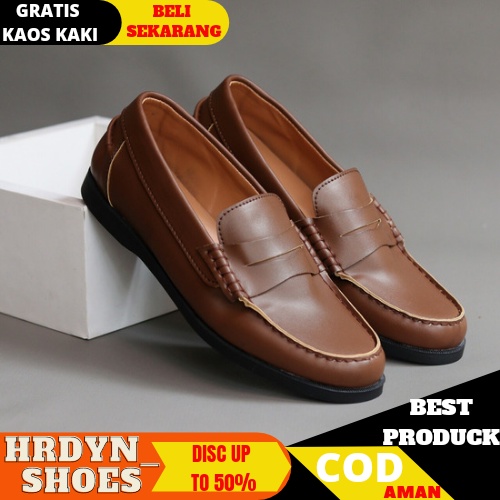 HDS X Sepatu Slip On Casual Kerja Kulit Asli Keren Santai Original Kasual Formal Kantor Pantofel Kondangan Pria Cowok