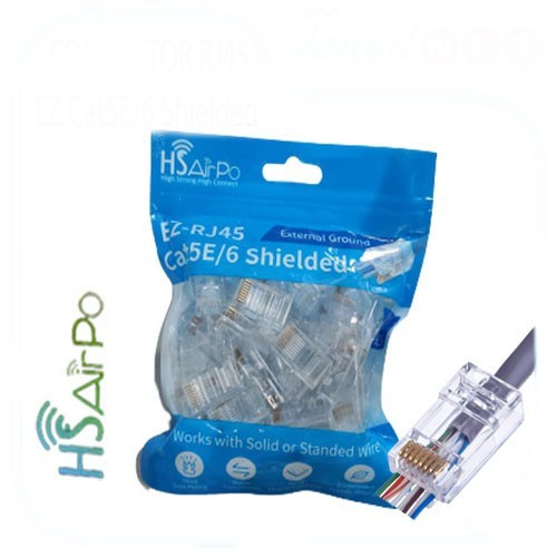 Connector RJ45 UTP HSAIRPO EZ Cat 5/6 Shielded (Anti gagal)