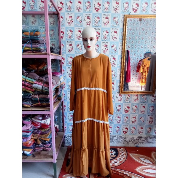 Gamis renda ceruty full furing kualitas butik