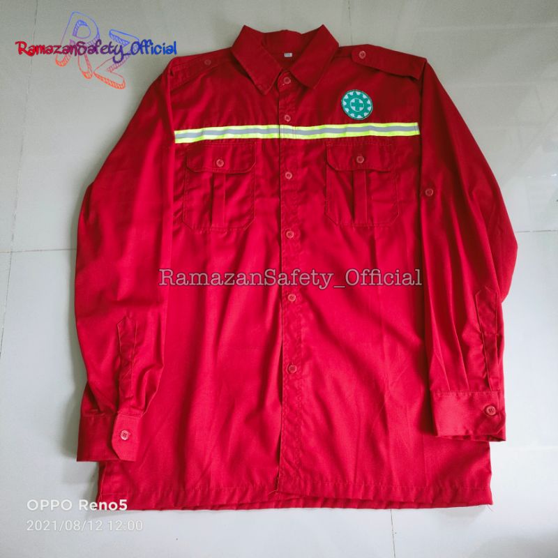 Baju Safety Seragam Kerja Atasan Lengan Panjang Merah Pita Termurah