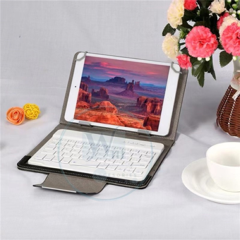 KEYBOARD BLUETOOTH UNIVERSAL COVER KULIT UNTUK TAB/IPAD UKURAN 8&quot;-10”