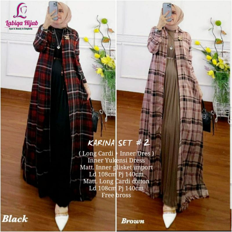 KARINA SET LONG CARDI + INNER DRESS GAMIS MEWAH DENGAN OUTER