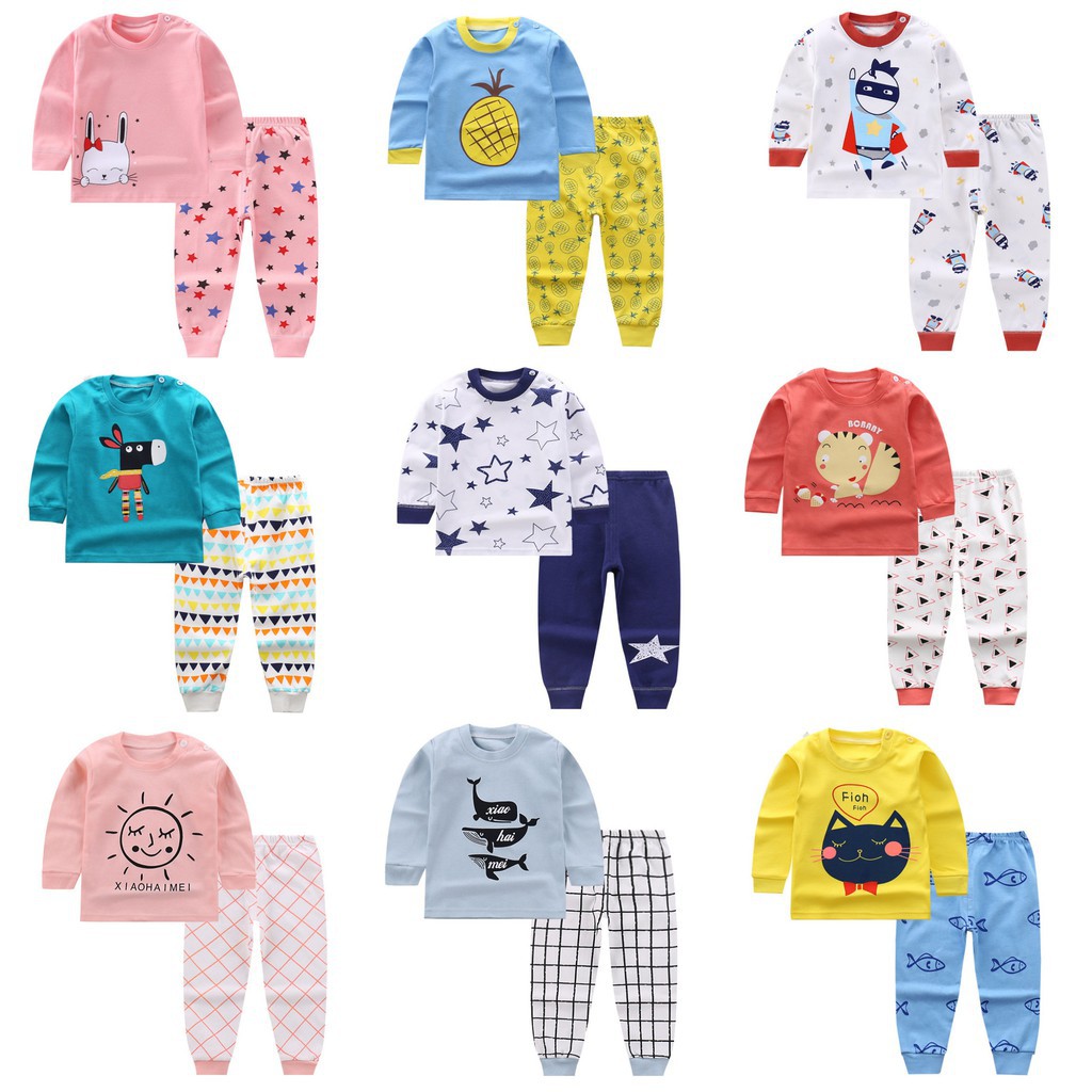 LittleAaron KIDS SUIT PIYAMA PANJANG Setelan Anak Bahan Kaos Celana Berkualitas Import cewek cowok H1-1