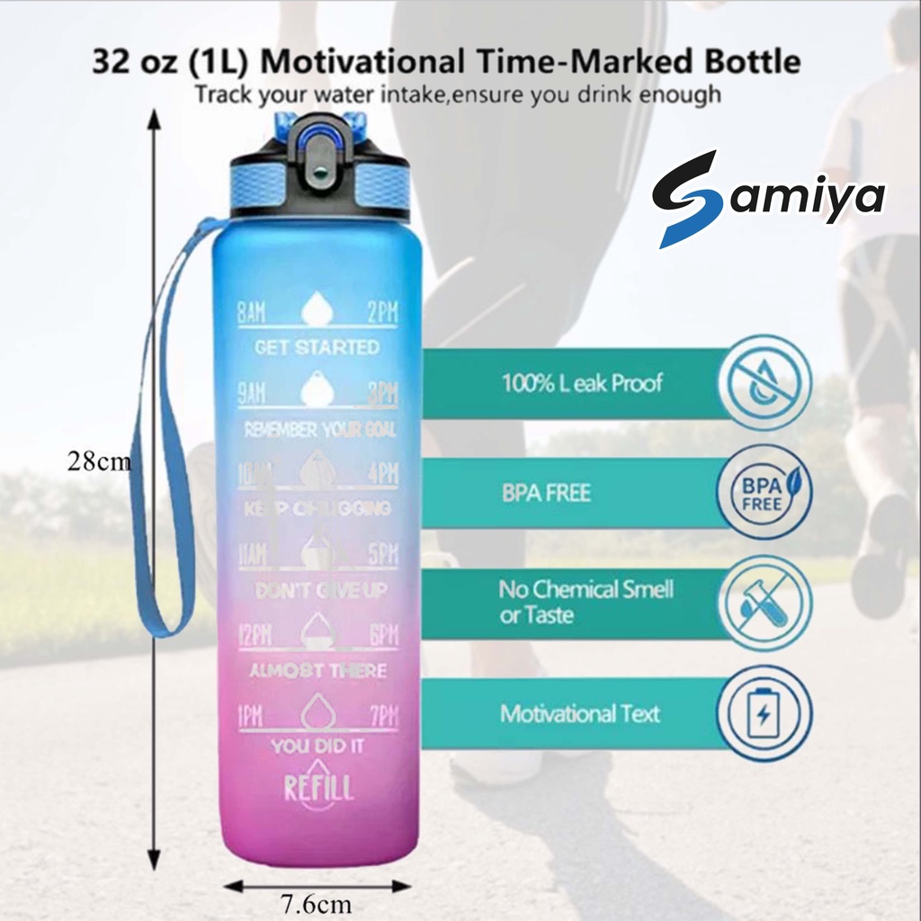 botol minum motivasi fitness olahraga sport travel outdoor 1liter TRITAN BPA FREE FOOD GRADE / motivational water bottle 1L creative design foodgrade BPA FREE portable