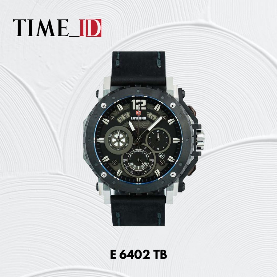 Jam Tangan Expedition E 6402 Leather SILVER BLACK PRIA